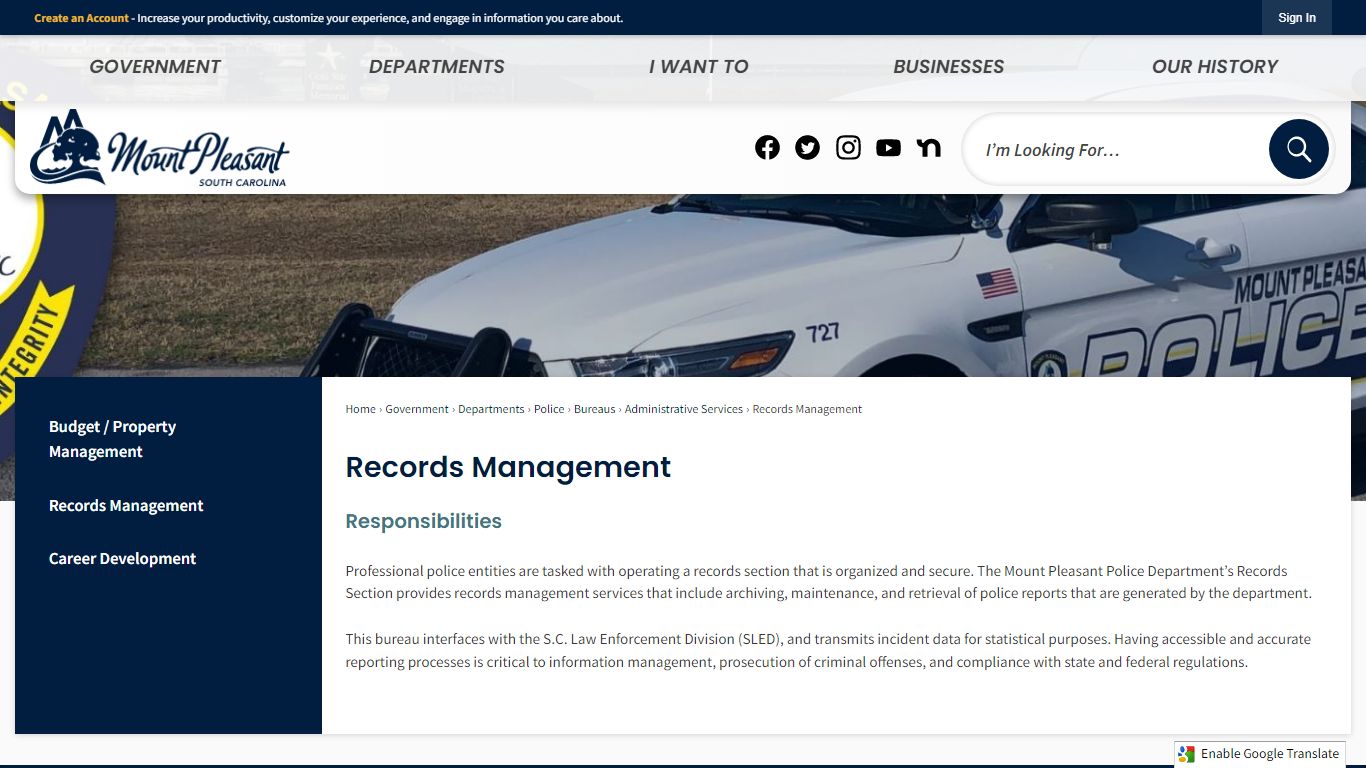 Records Management | Mount Pleasant, SC - Official Website