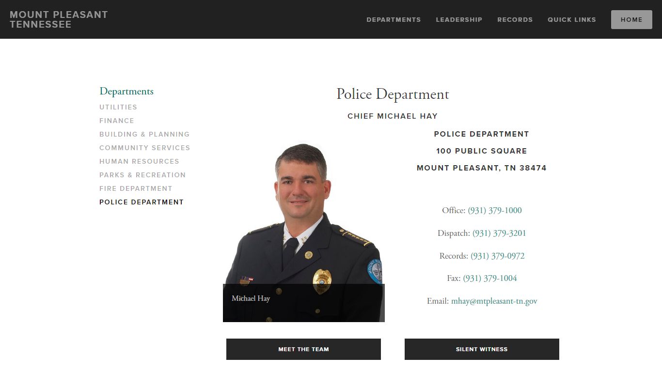 Police Department — Mount Pleasant Tennessee